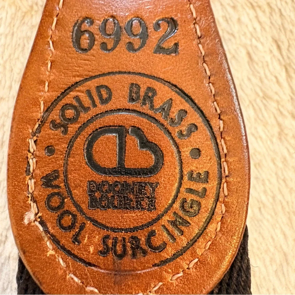 Dooney & Bourke Black Wool Surcingle Belt with Brown Leather Trim Brass Buckle